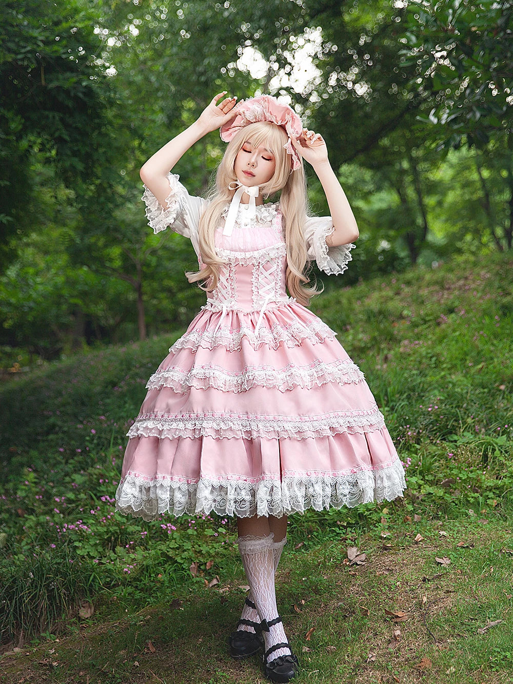 Mirror Doll - Old School Lolita Tiered Hem JSK with Polka Dot Lace and Accessories - image 28