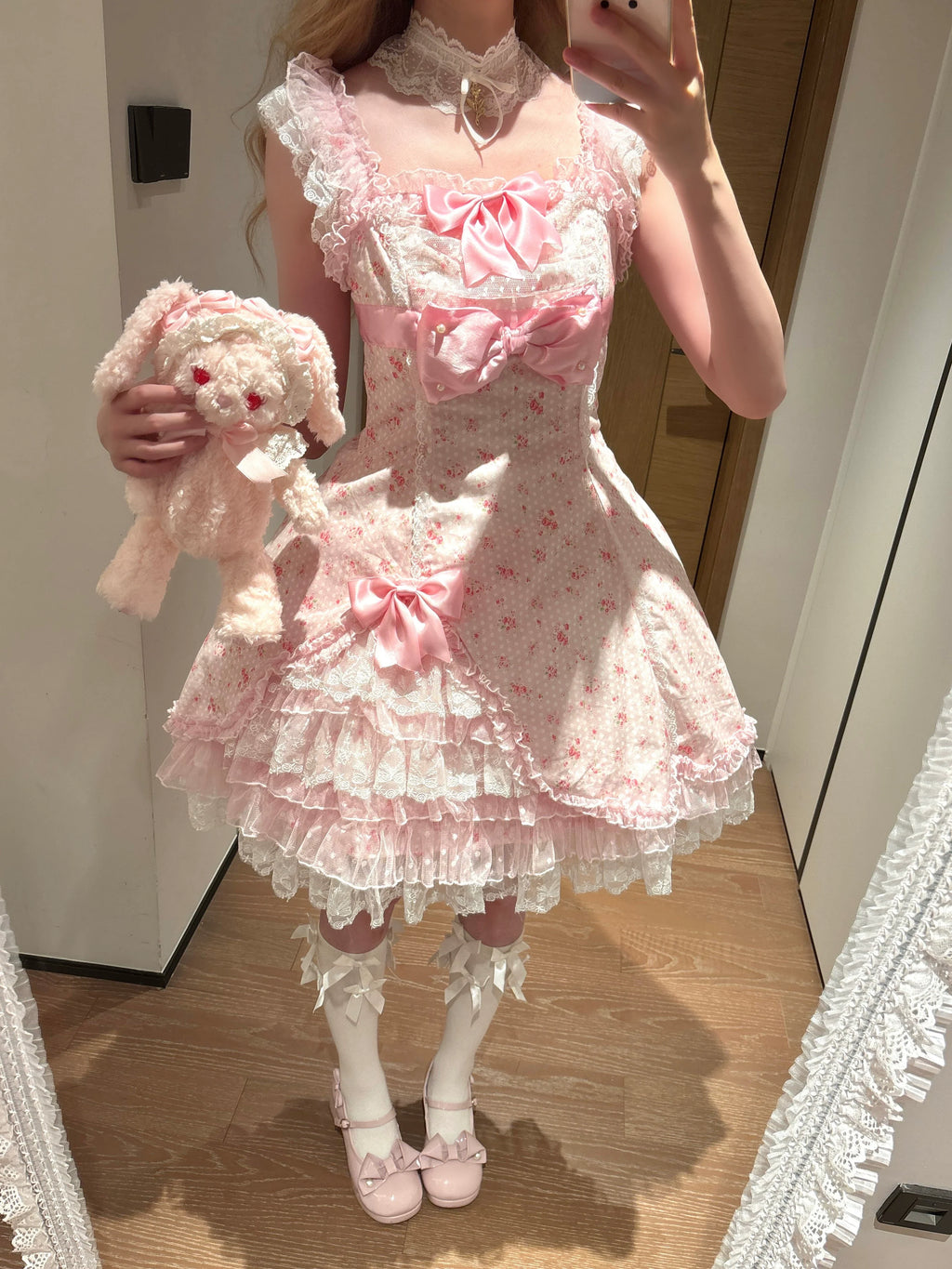 Spring Bud - Old School Lolita Floral Print JSK Dress, Layered Skirt and Accessories - image 8
