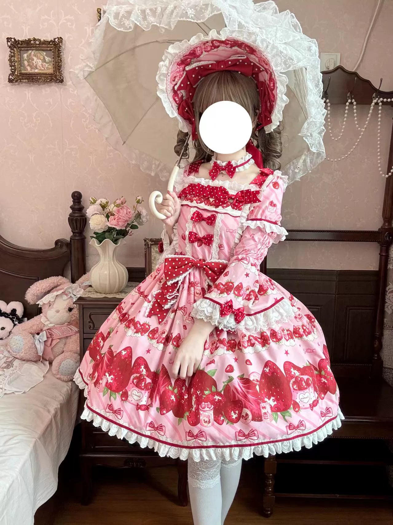 Strawberry Box - Sweet Lolita OP Dress, Strawberry Print - image 8