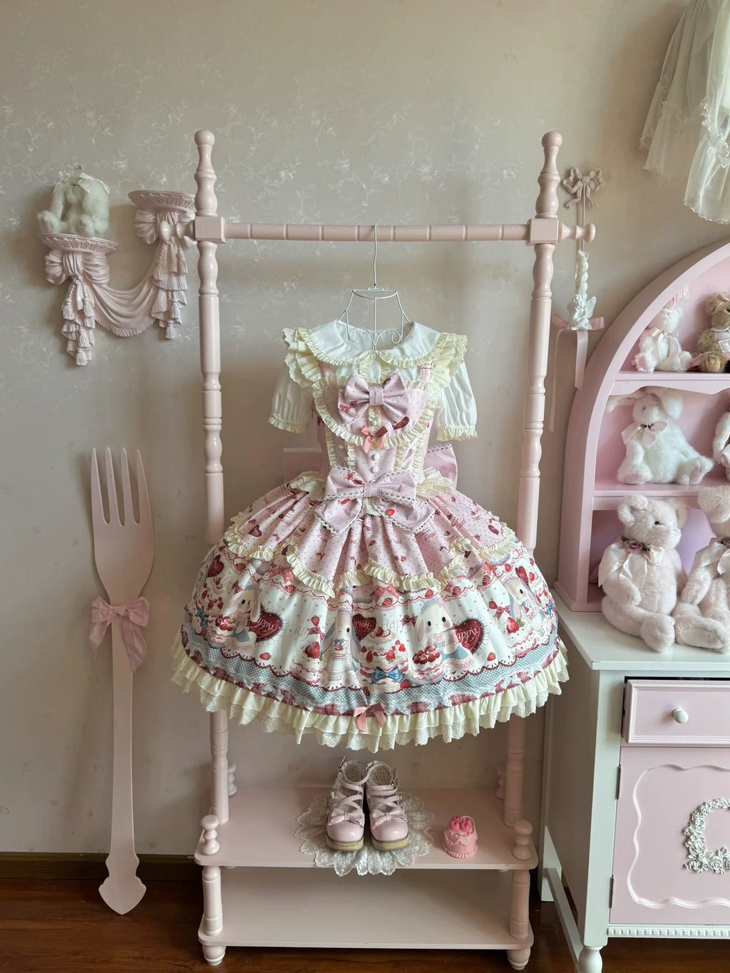 Bunny Party Sweet Lolita Printed JSK Dress with Bow Train - image 12