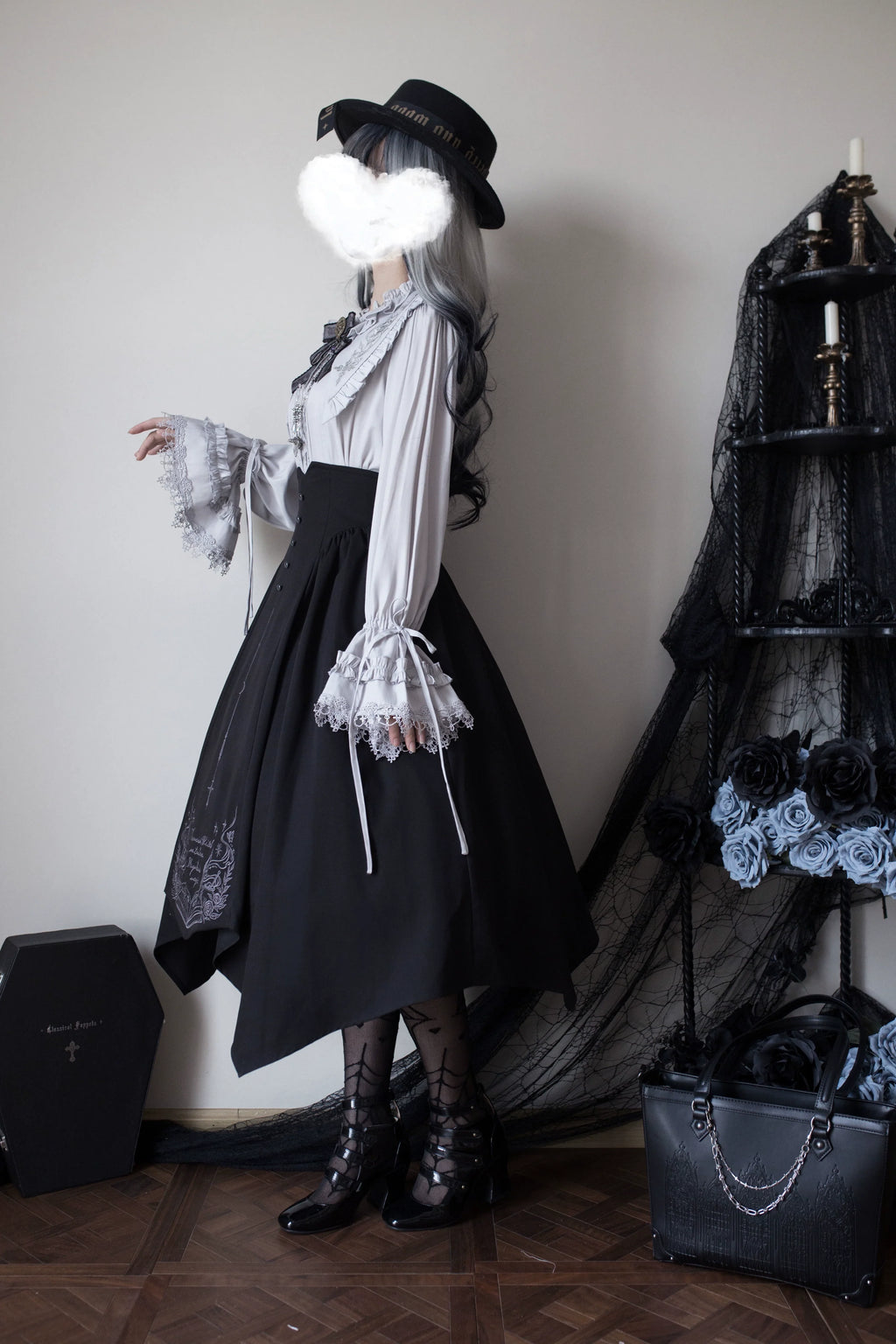 Witch Notes - Gothic Lolita Embroidered Dress Suit, Cross and Rose Print - image 16