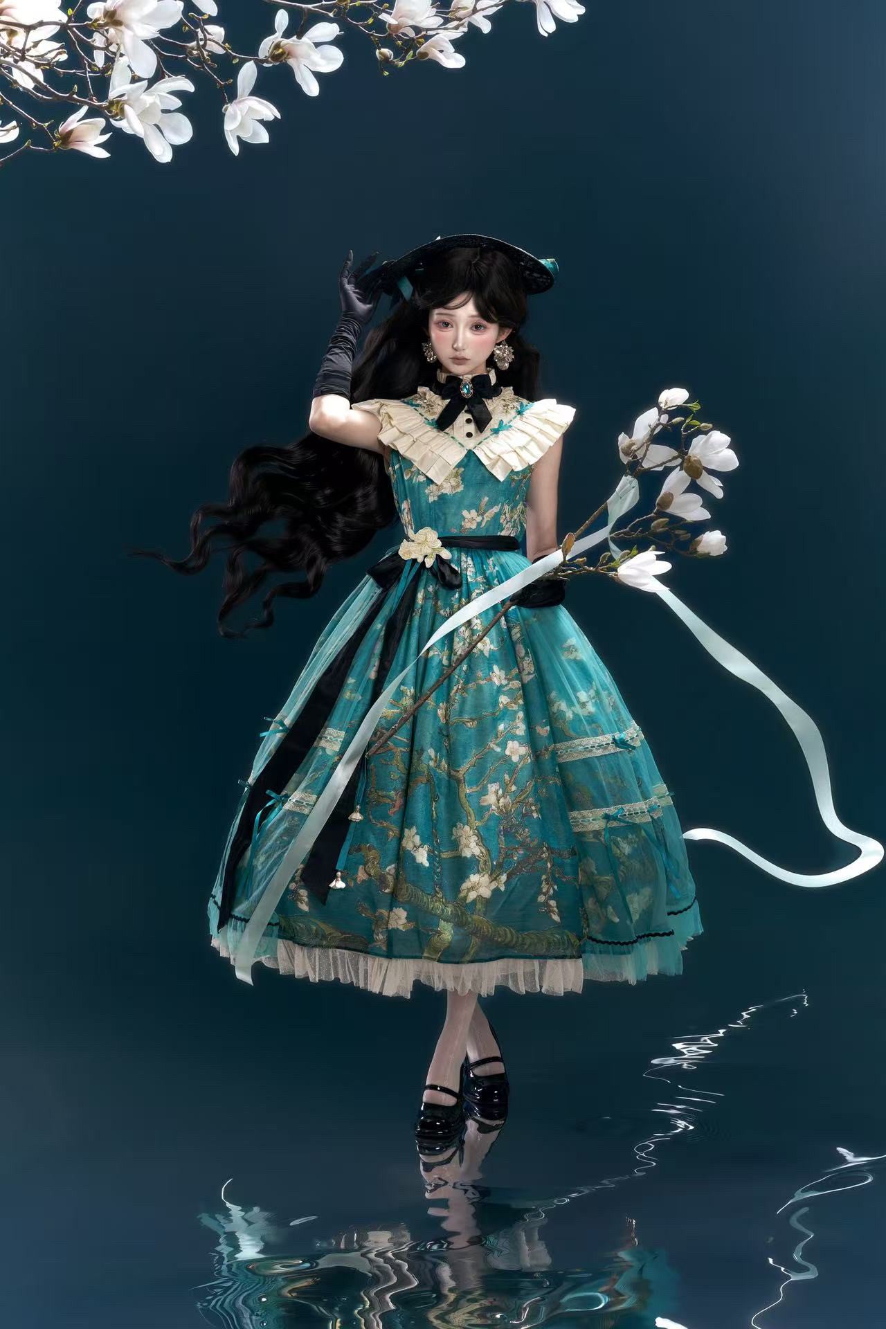 Everblooming Apricot Blossoms Classic Lolita High-Collar JSK and Accessories - image 2