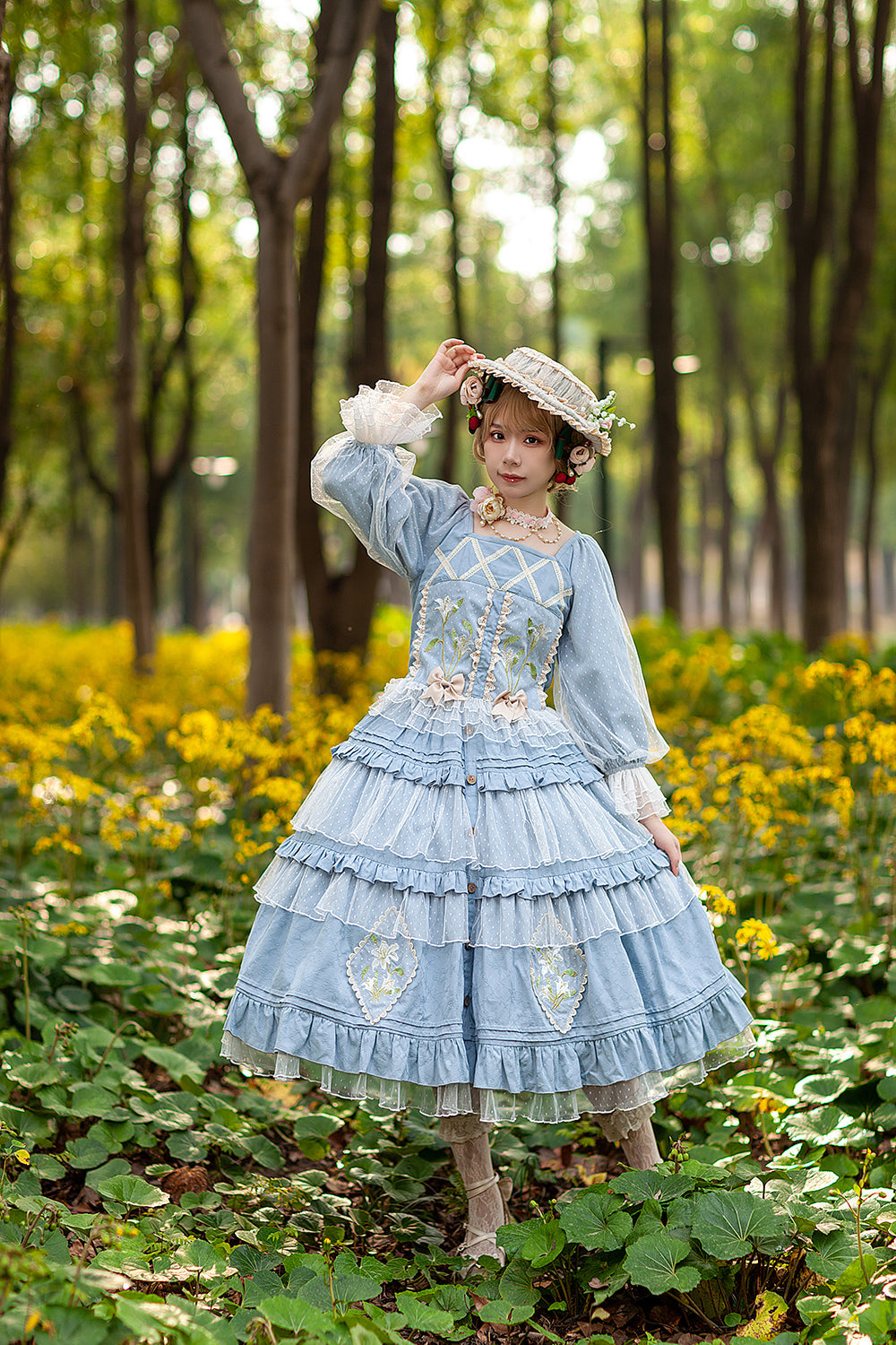 Melaleuca Lily - Embroidery Country Lolita Blouse and Skirt and Accessories - image 1