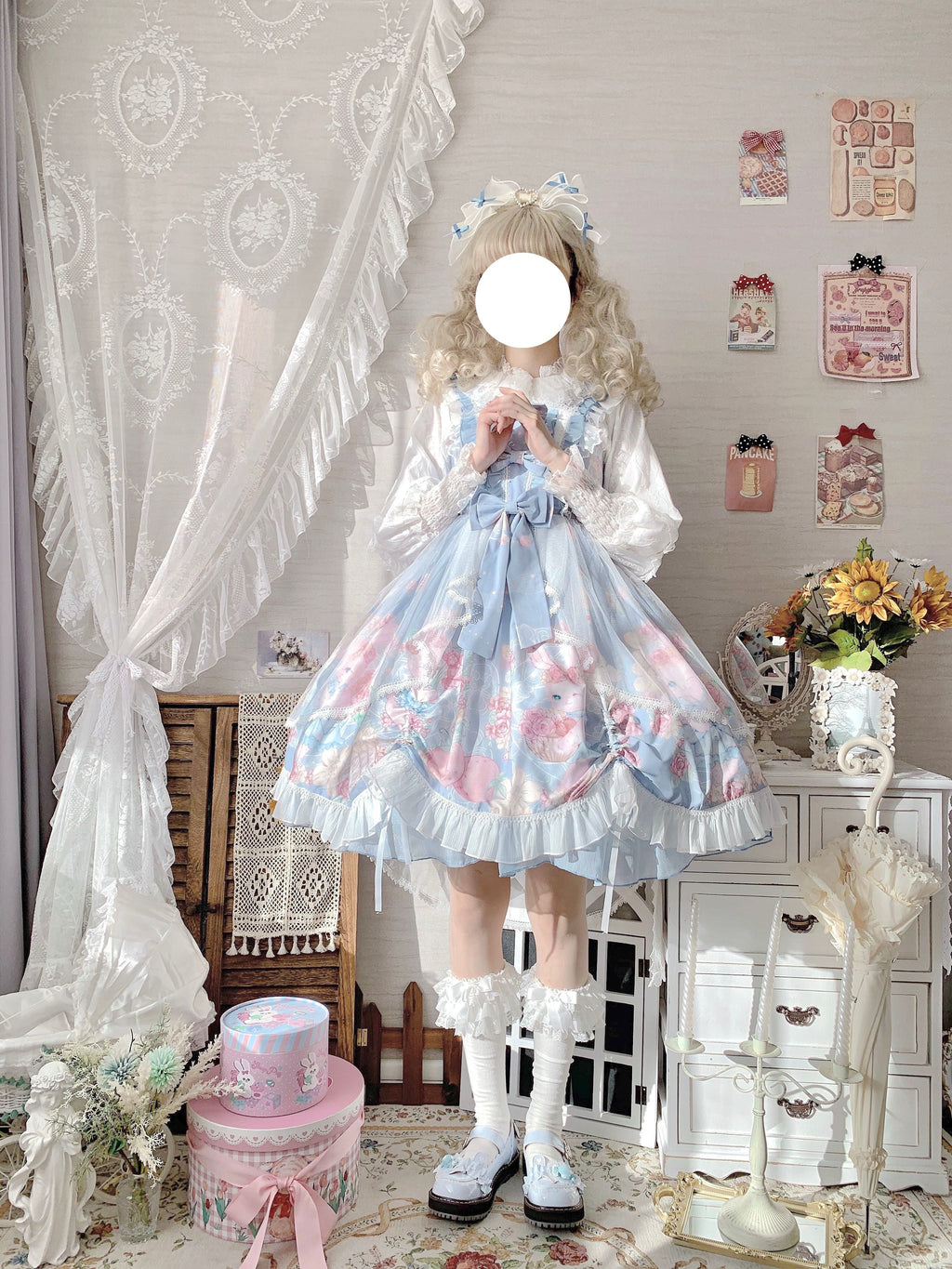 Sweet Lolita Summer JSK Dress, Wreath Bunny Printed - image 19