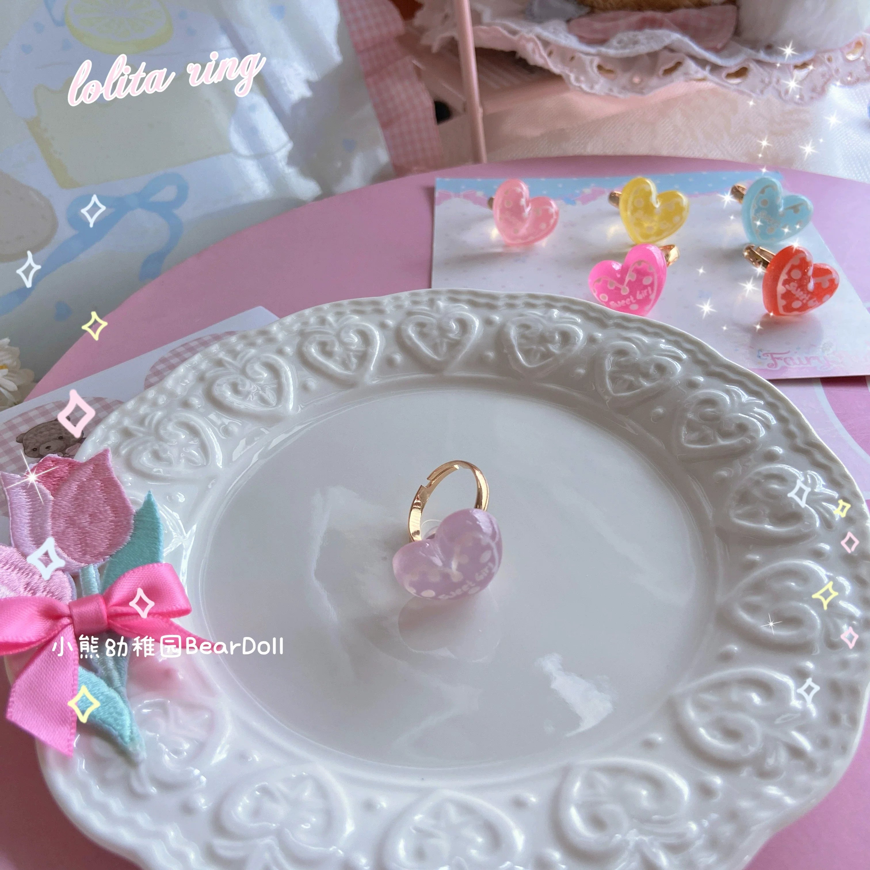 Kawaii Lolita Shell & Heart Adjustable Ring Collection - image 15
