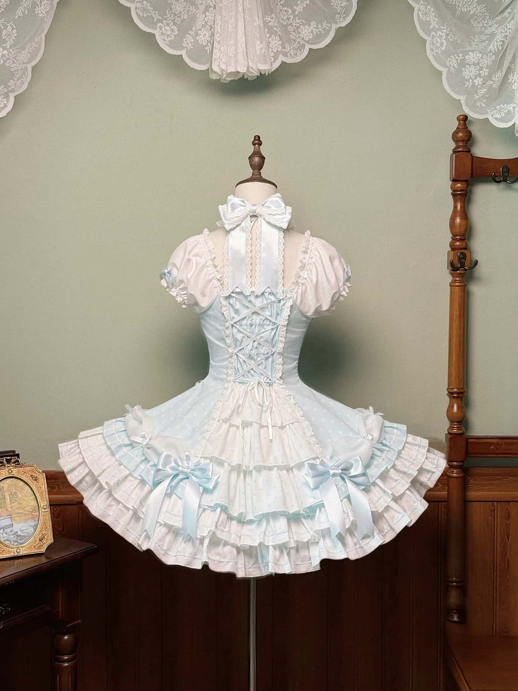 Vintage Polka Dot Lolita Halter Blue OP Dress and Accessories - image 8