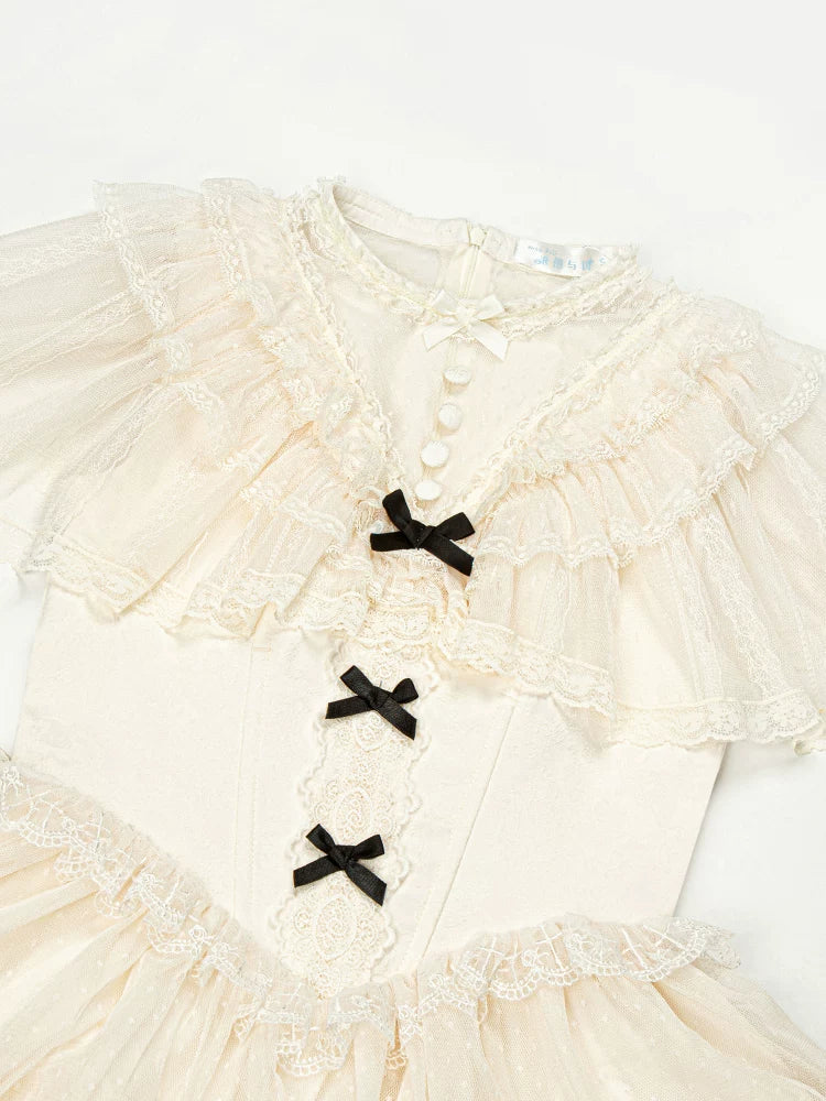 White Mist Promise - Classic Lolita Corset OP Set, Edwardian Collar & Tiered Hem - image 9