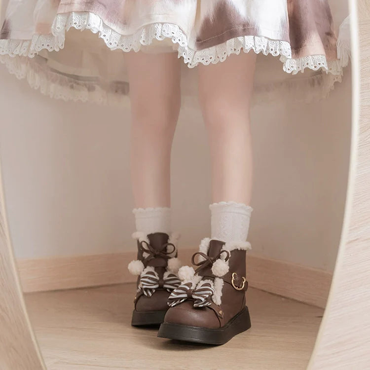 Milk Bear - Winter Lolita Shoes Thick Sole Fleece Snow Boots - image 3