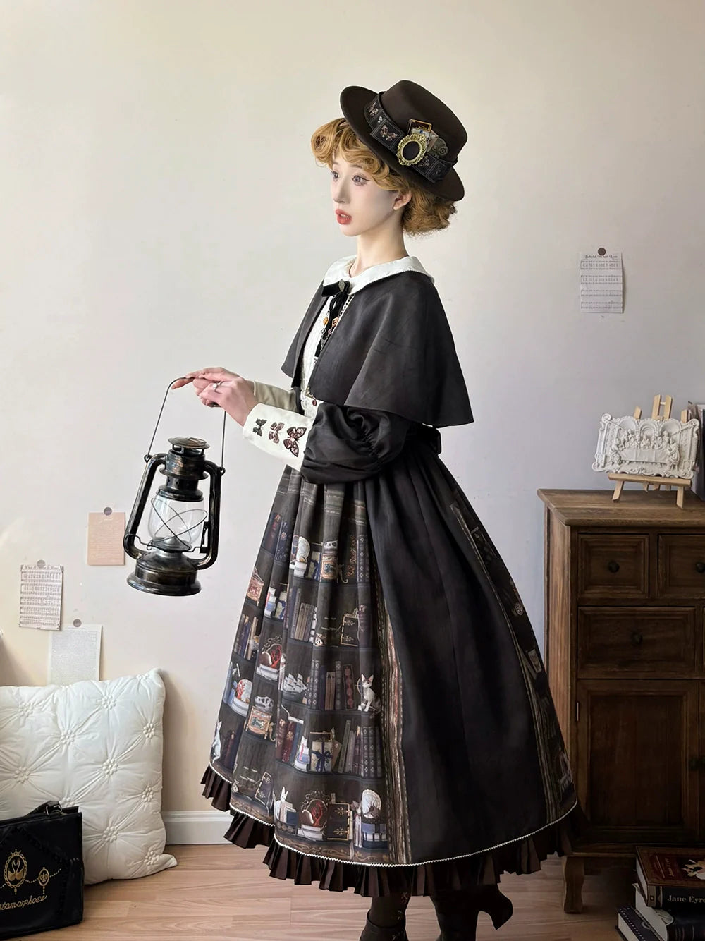 German Bookshelf - Classic Lolita OP Dress & Detachble Cape - image 5