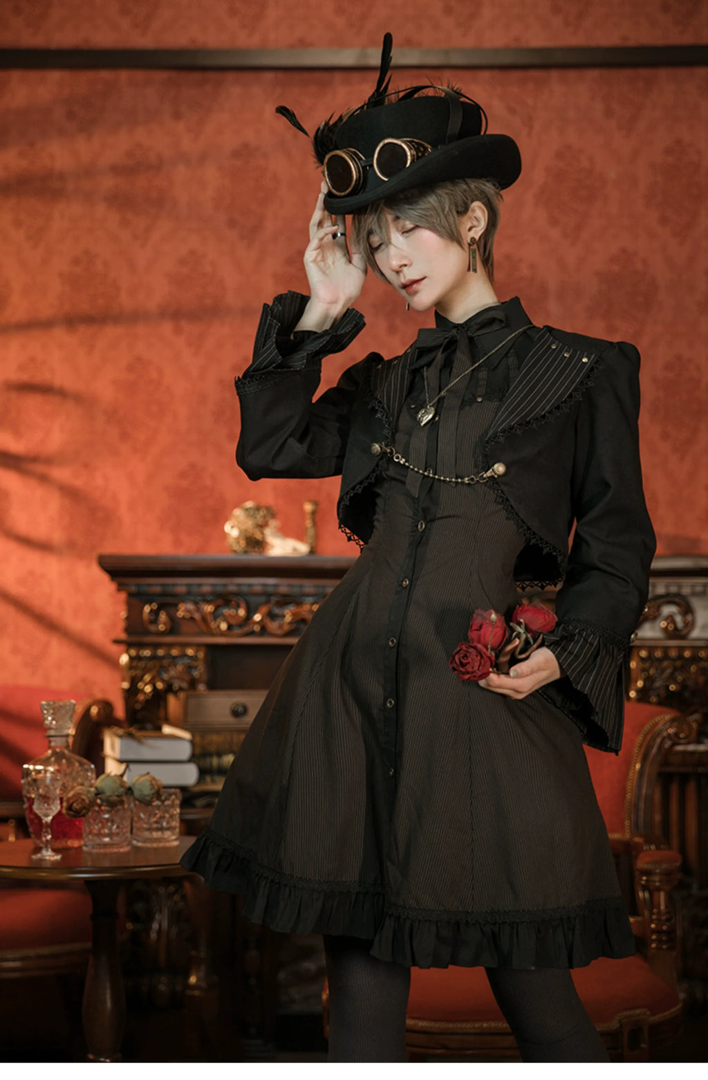 Gothic Lolita Black Cropped Cardigan Jacket - image 25