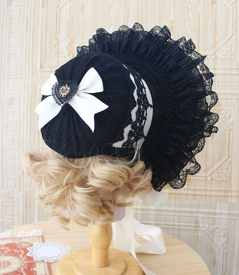 Gothic Lolita Handmade Bonnet with Bows and Beads - image 23