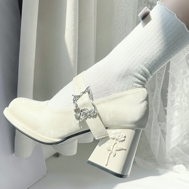 Wanxiang Cycle - Elegant Lolita Heels with Embossed Rose - image 14