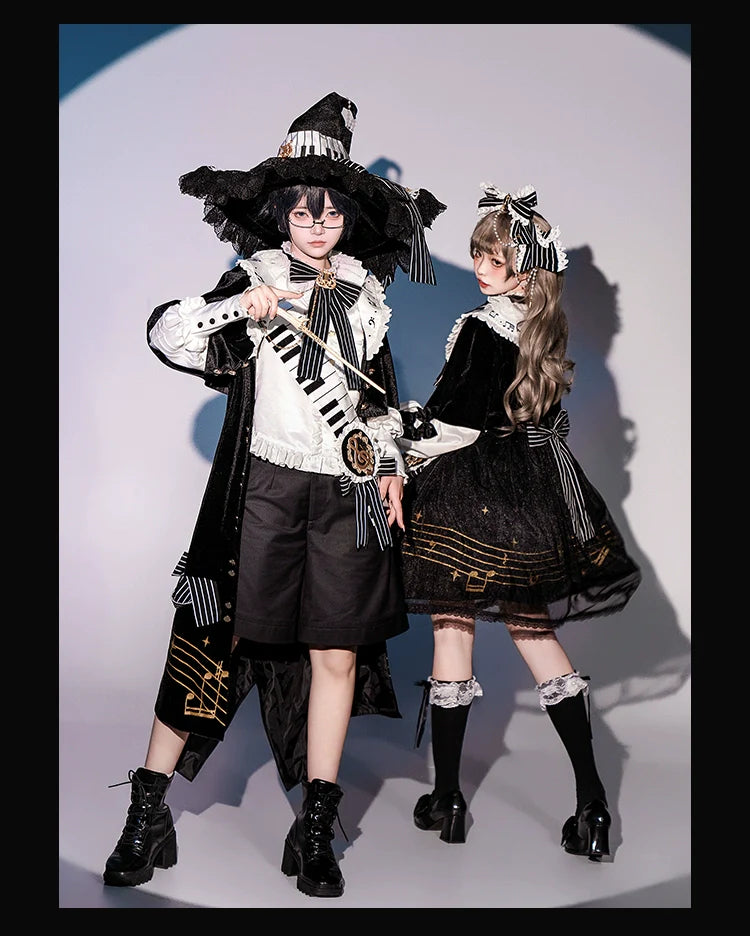 Black and White Sonata - Ouji Lolita Vest Suit and Vintage Lolita OP Dress - image 7