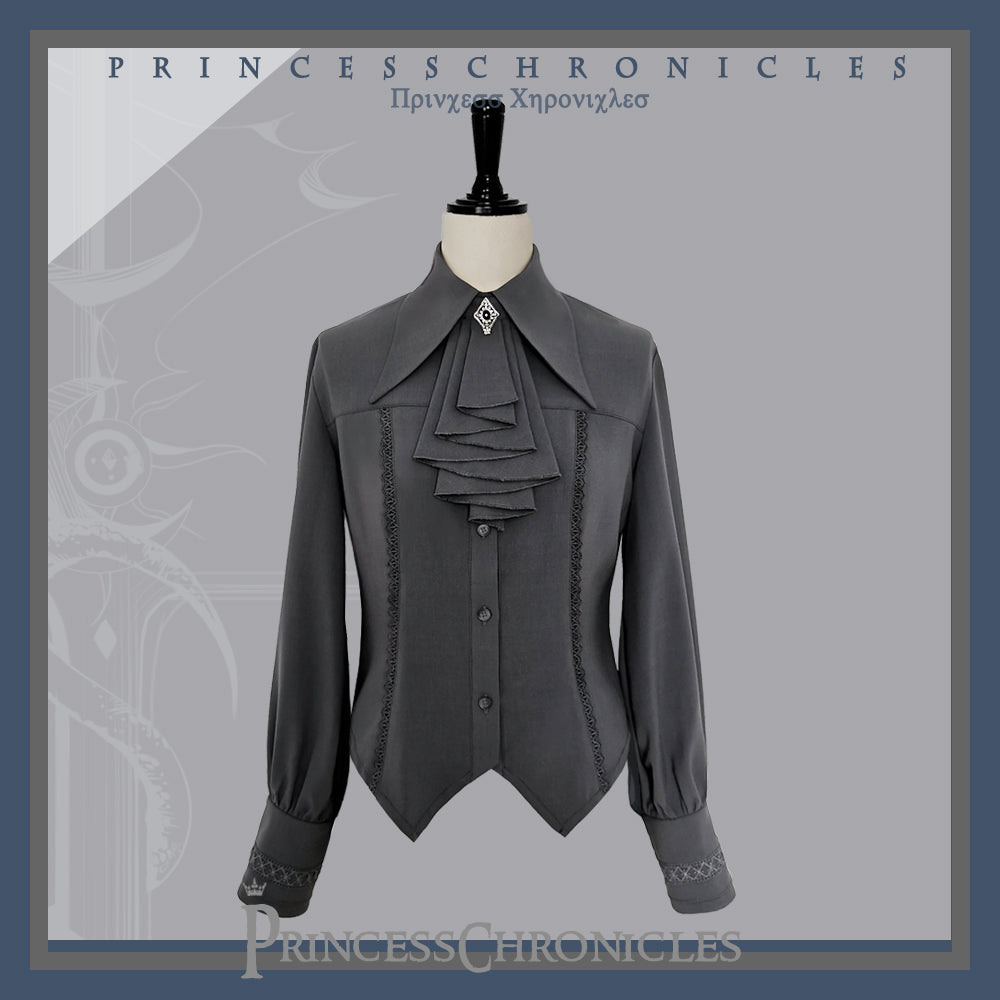 Black and Blue Retro Ouji Lolita Shirt with Mutton Sleeves - image 2