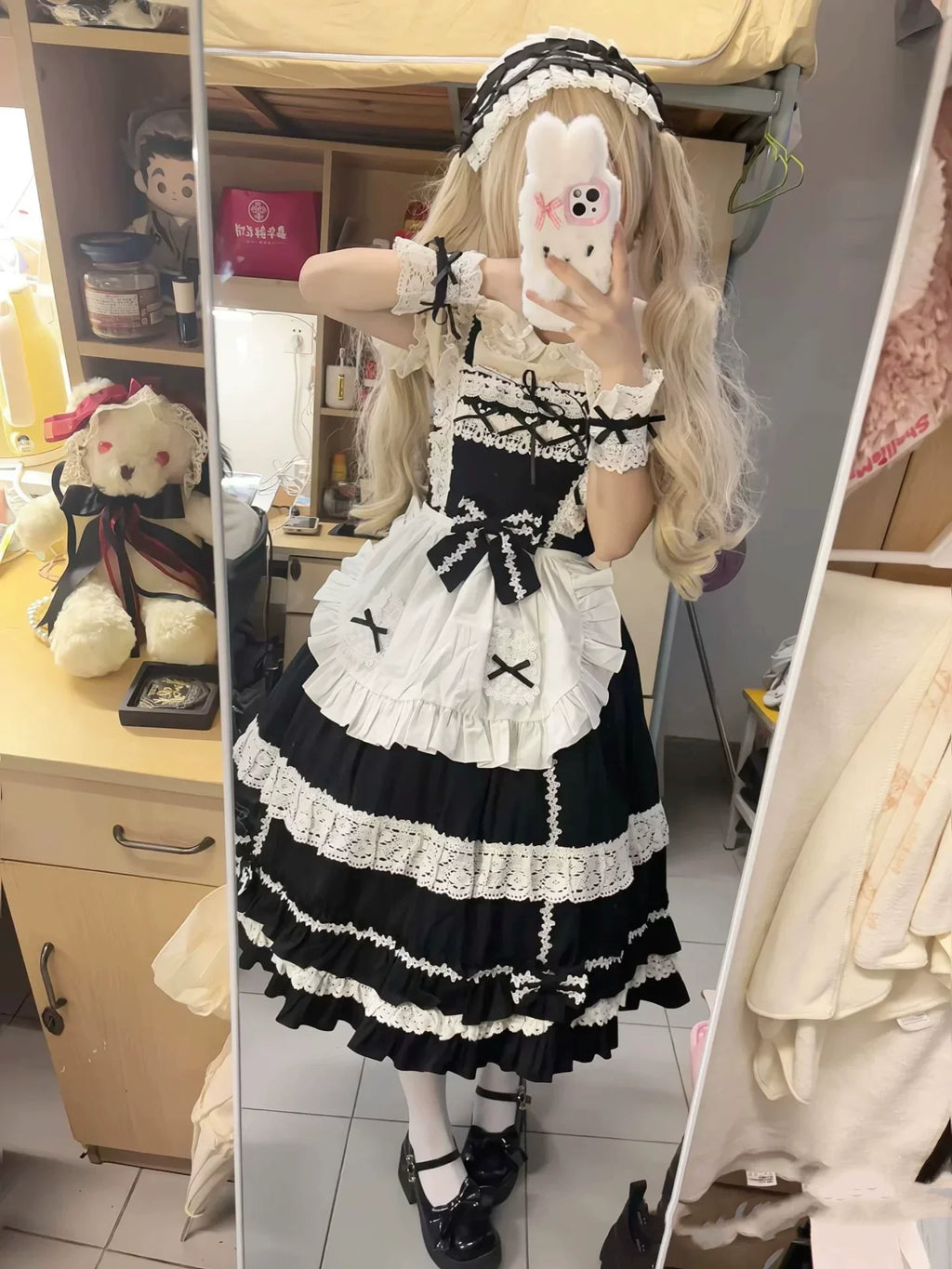 First Generation Doll - Black Old School Lolita Halter JSK Dress with Lace and Accessories - image 9