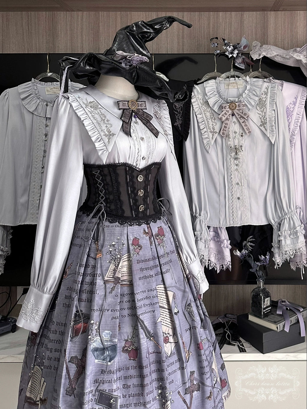 Witch Notes - Gothic Lolita Embroidered Dress Suit, Cross and Rose Print - image 7