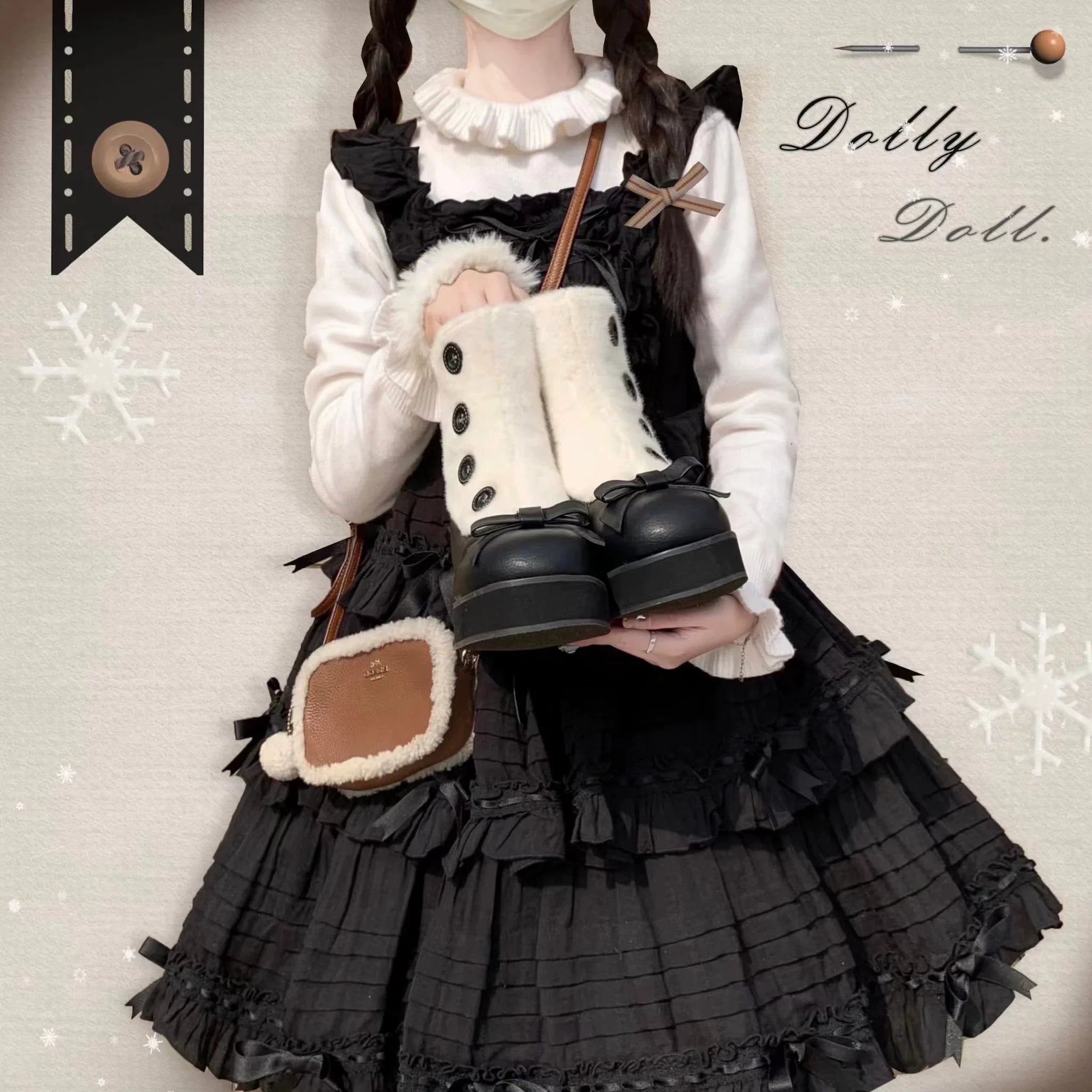 Winter Lolita Boots Fur Mary Jane Lolita Low Heel Shoes - image 69