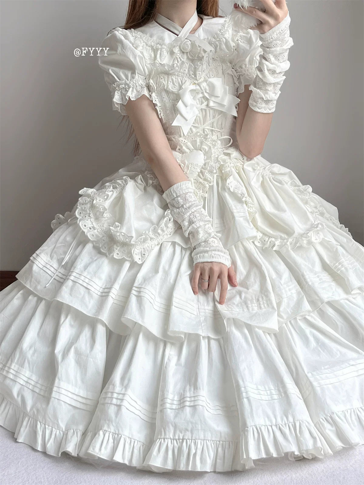 Cotton Gothic Lolita Long JSK, Drawn-up Hem - image 78