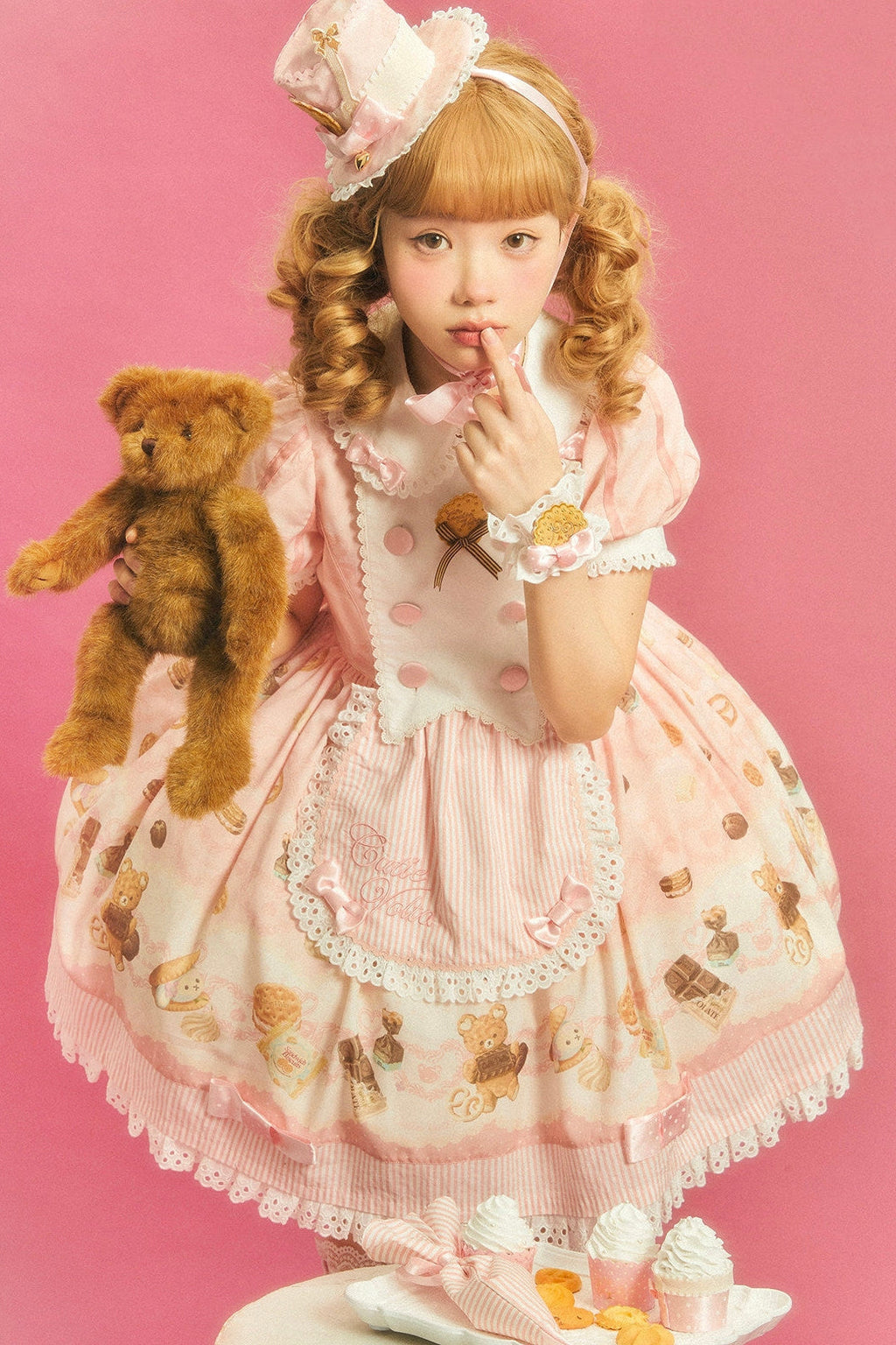 Patisserie Forever Happiness Pink Apron Sweet Lolita OP Dress Set - image 3