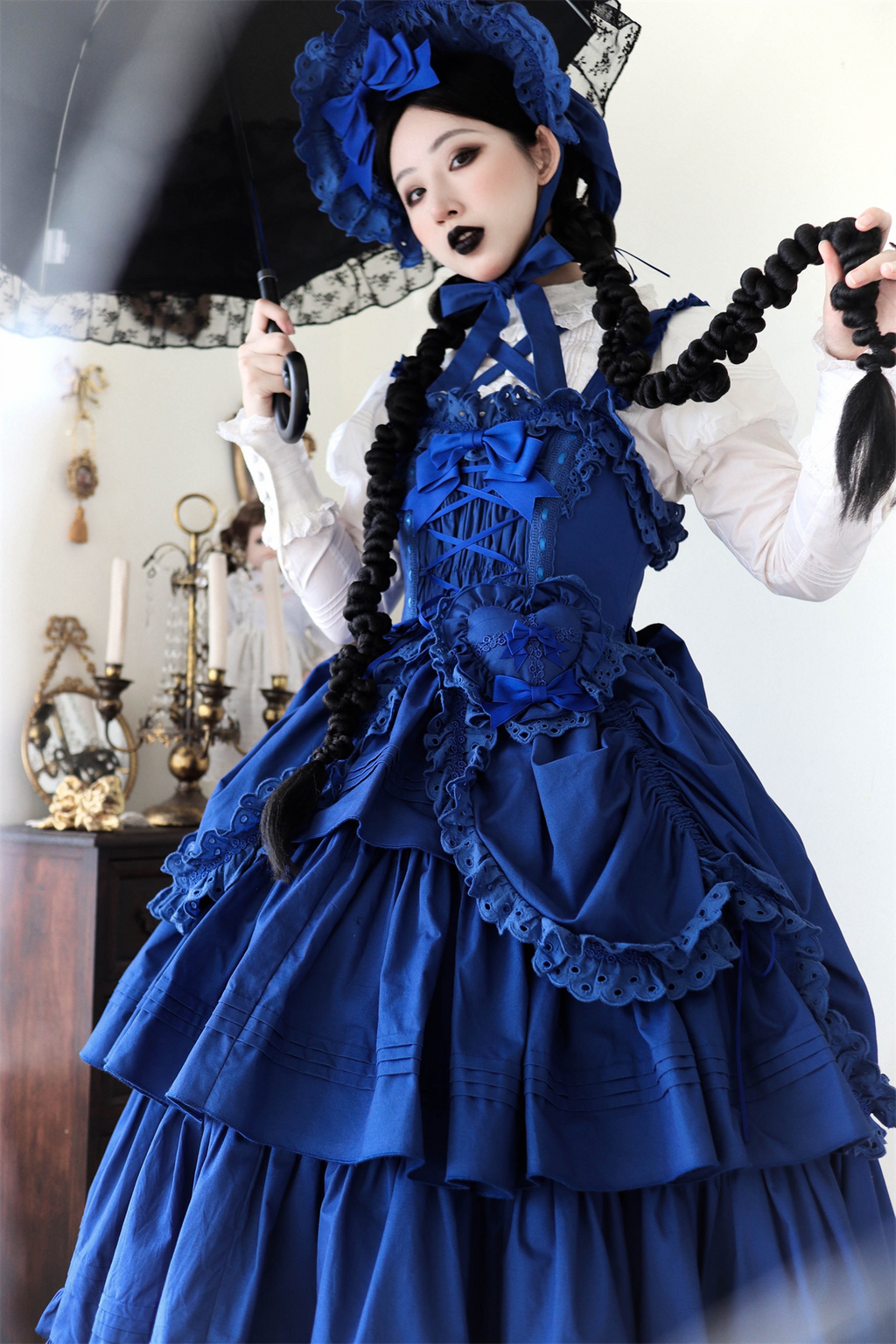 Cotton Gothic Lolita Long JSK, Drawn-up Hem - image 42
