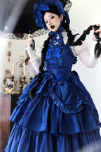 Cotton Gothic Lolita Long JSK, Drawn-up Hem - image 42