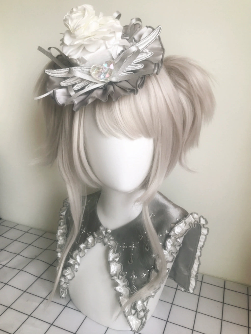 Metallic Angel - Silver-white Punk Lolita JSK, Wing and Rhinestone Details - image 49