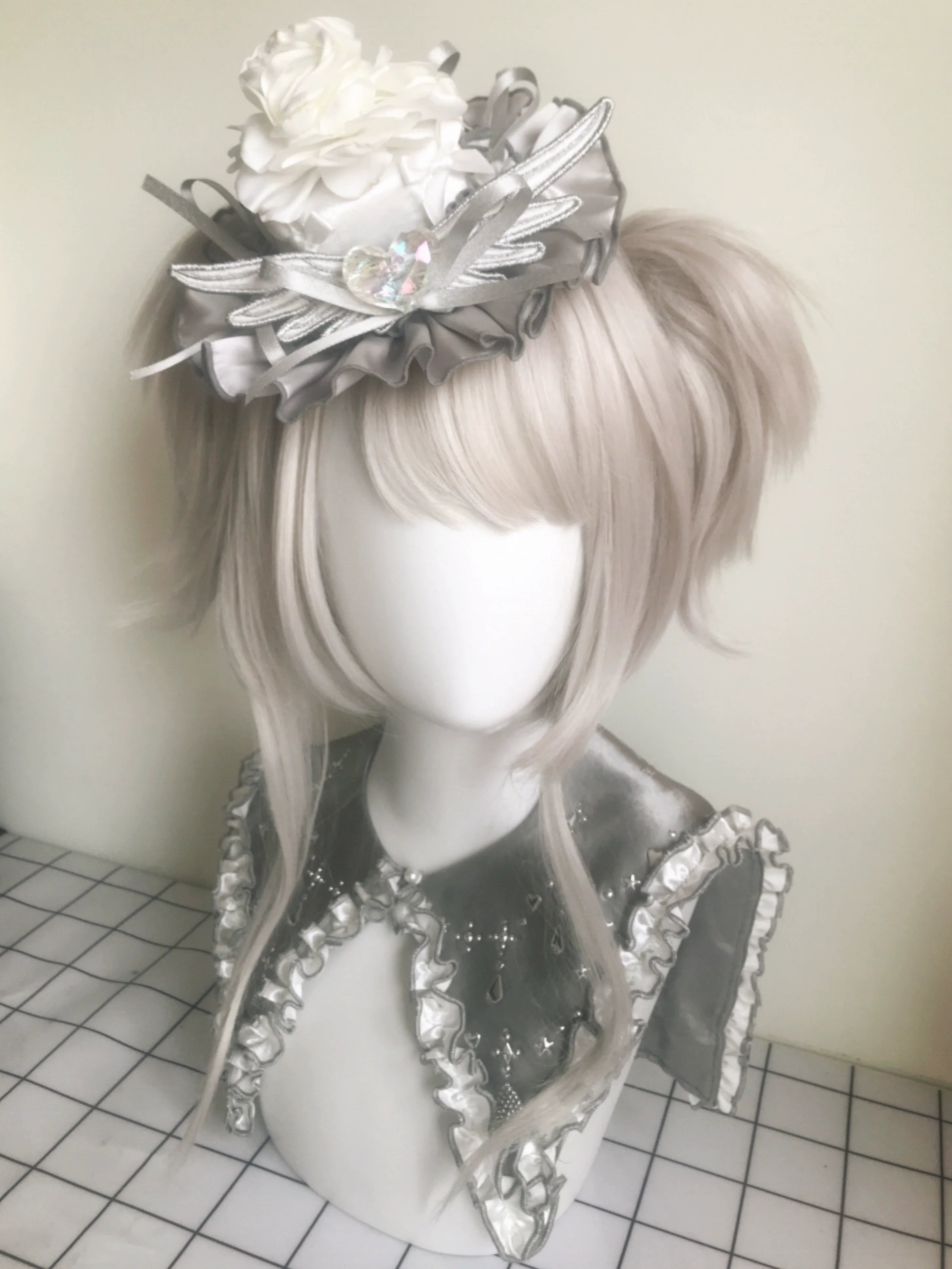 Metallic Angel - Silver-white Punk Lolita JSK, Wing and Rhinestone Details - image 49