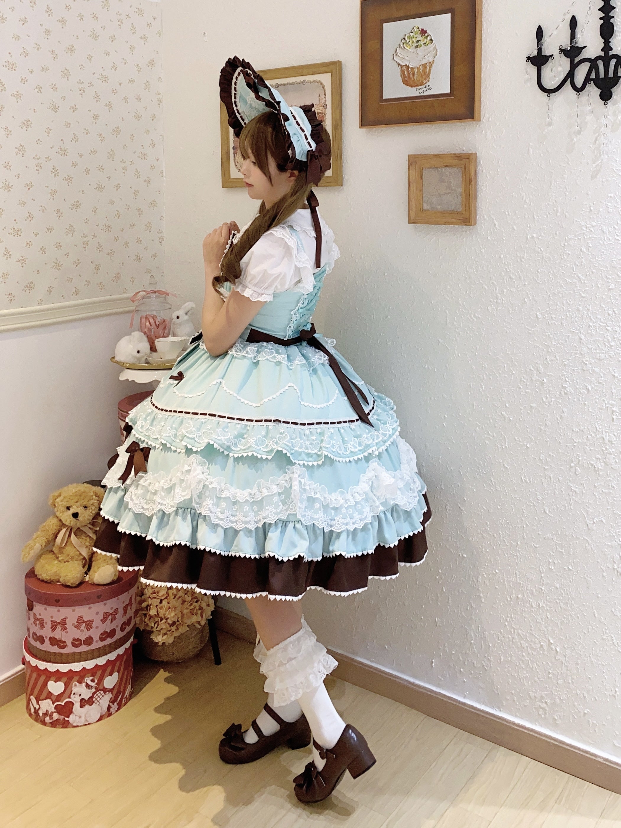 Fondant Cake - Summer Sweet Lolita JSK Dress, Tiered Ruffles and Bows - image 6