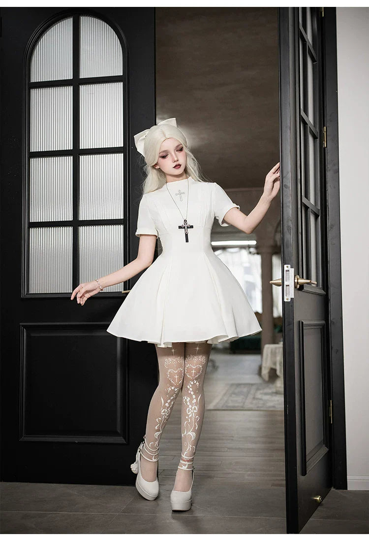 Nihil - Gothic Nun Lolita OP Dress, Irregular Hem Cape and Accessories - image 10