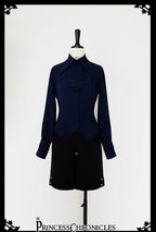 Black and Blue Retro Ouji Lolita Shirt with Mutton Sleeves - image 6