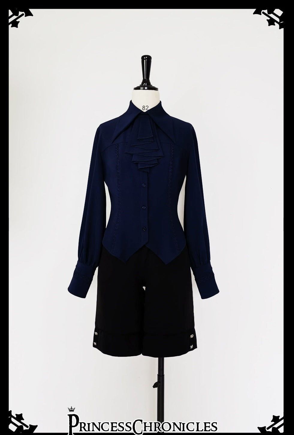 Black and Blue Retro Ouji Lolita Shirt with Mutton Sleeves - image 6