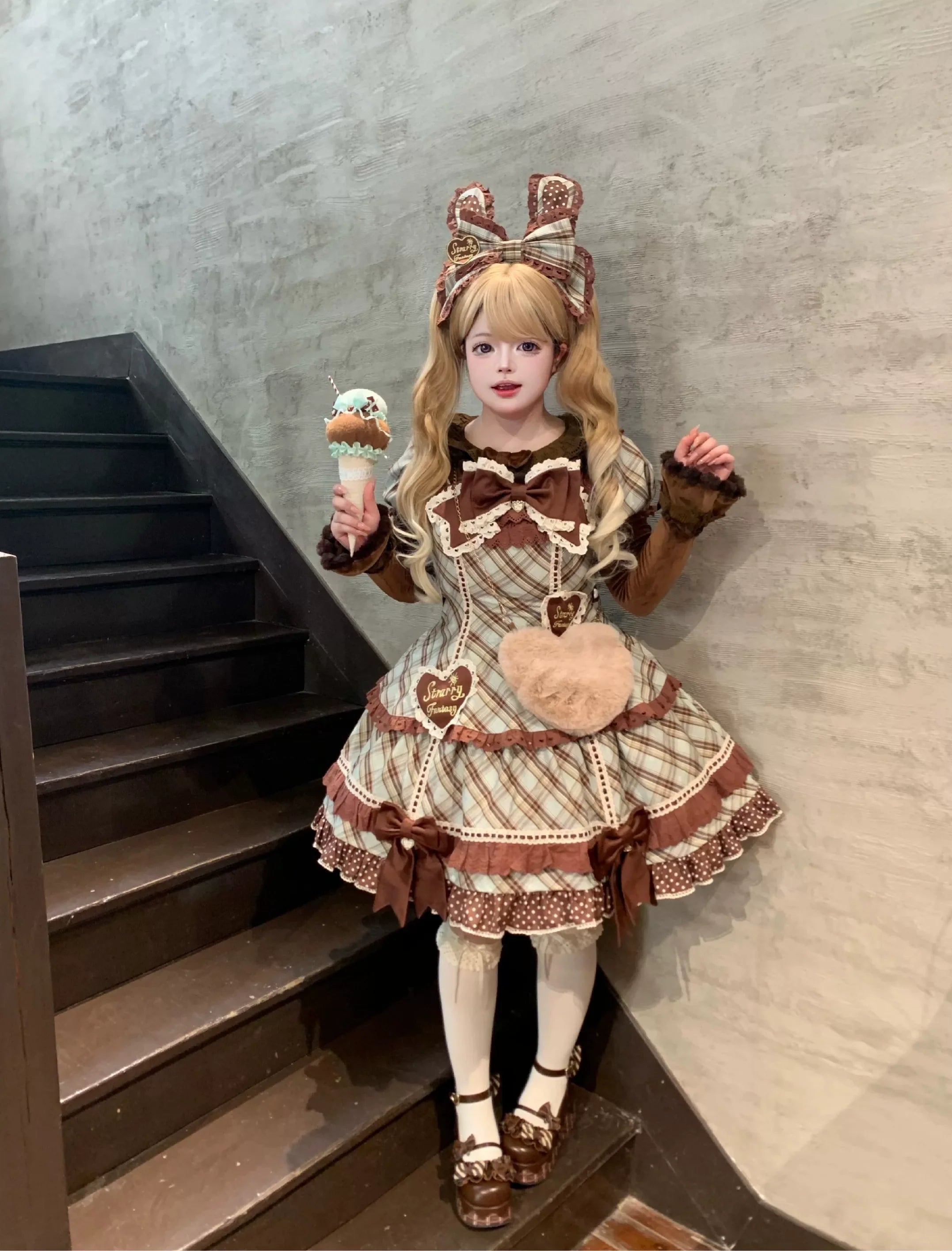 Plus Size Old-School Lolita Plaid JSK and OP Dress and Accessories - image 18
