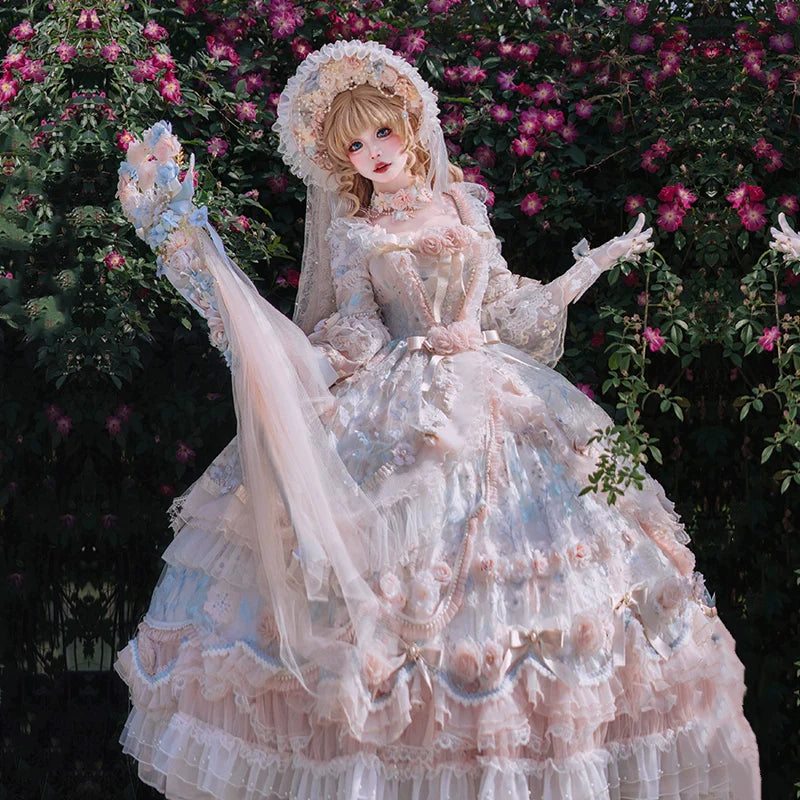 Rose Banquet Wedding Lolita OP Dress, Chiffon Tea Party Style - image 4