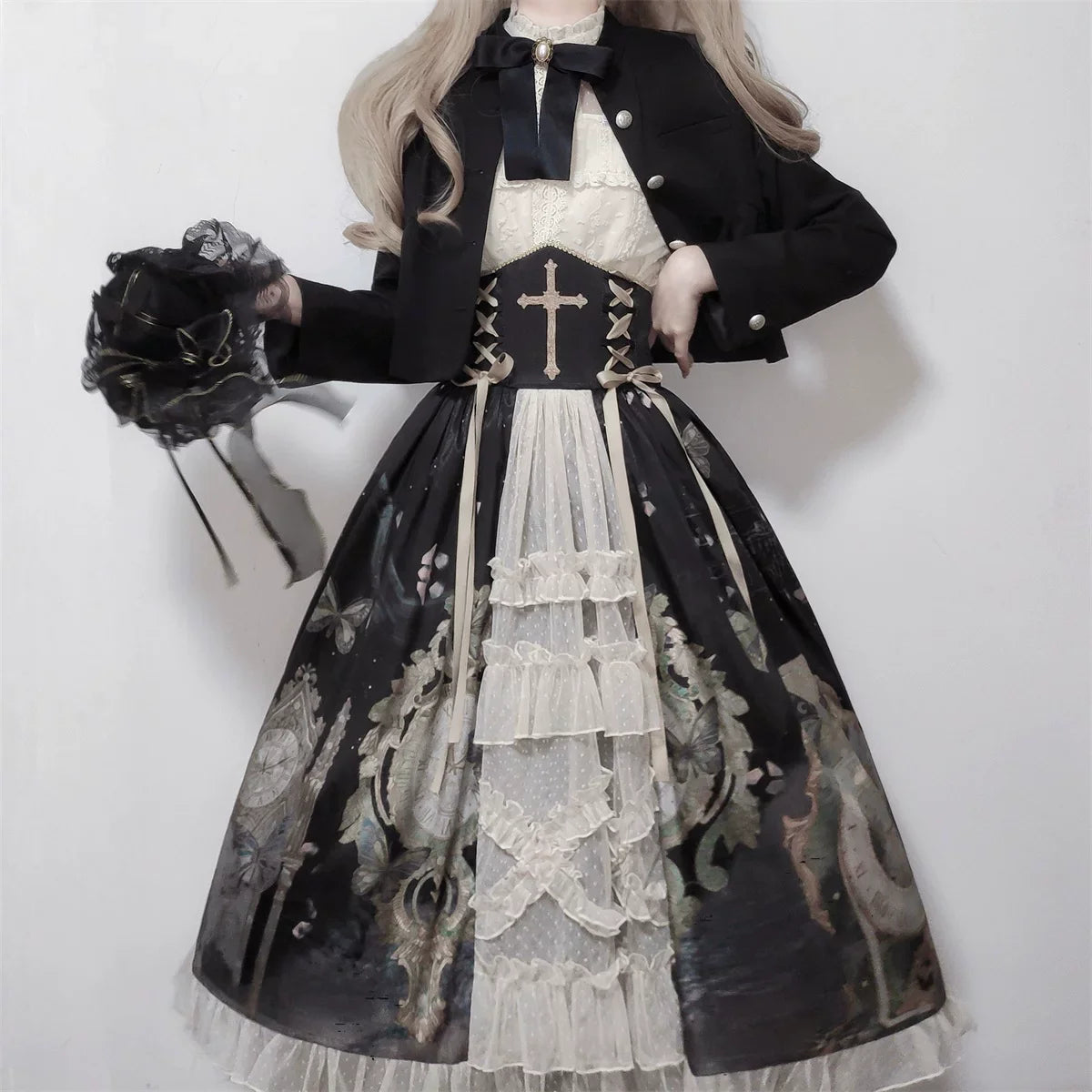 Clock Butterfly - Gothic Lolita Printed Blouse and Corset Skirt Set - image 19