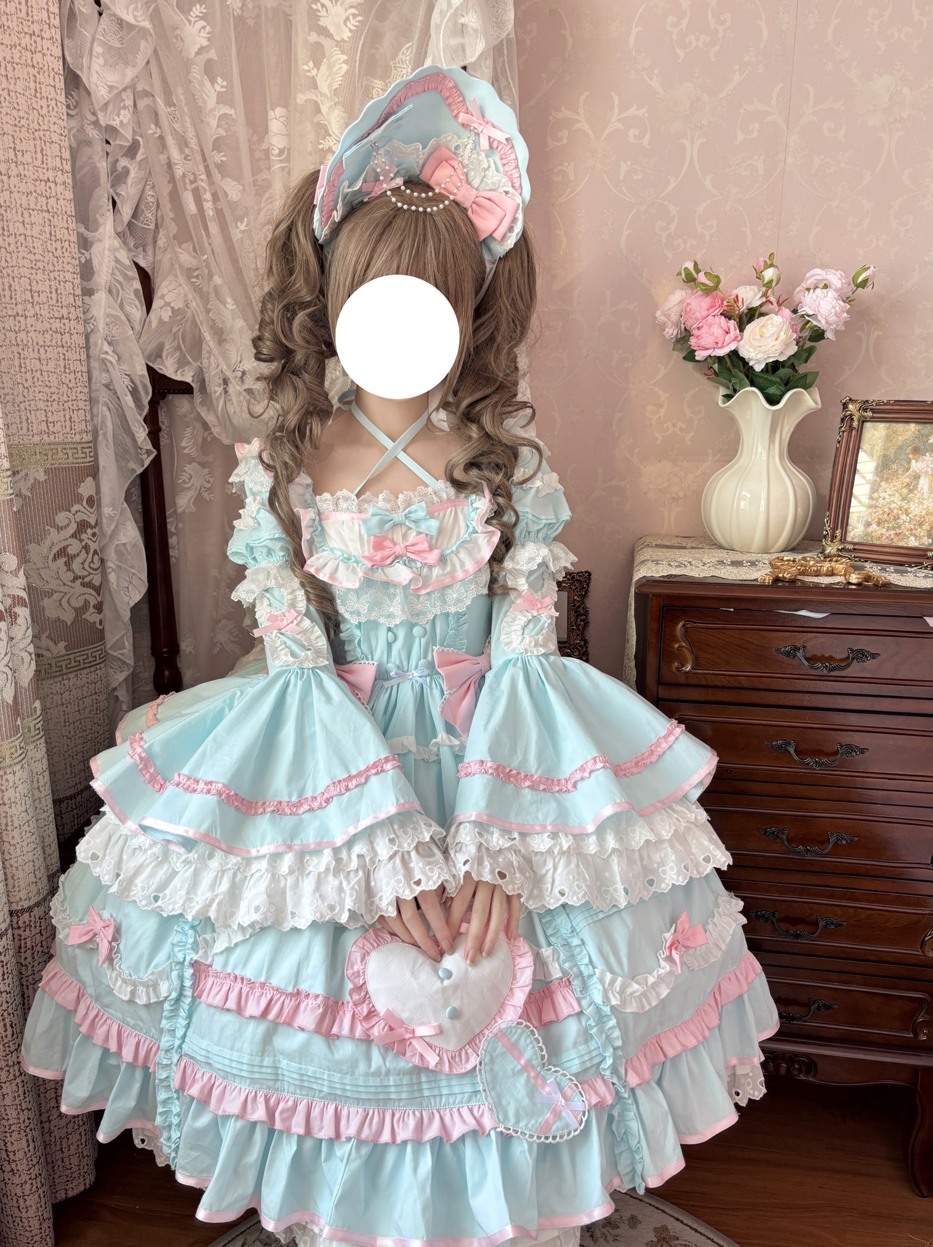 Audelia - Plus Size Sweet Lolita OP with Halter Neckline and Accessories - image 5