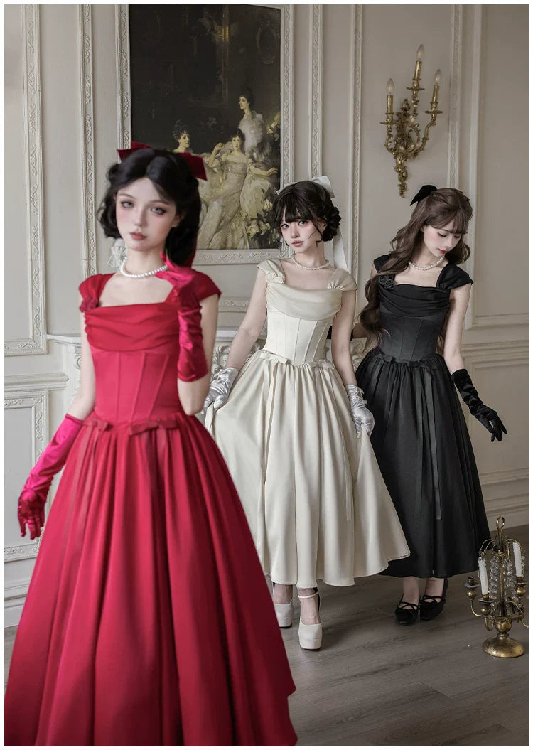 For Beloved - Classic Lolita Satin JSK Dress Set, Fishbone Waist - image 18
