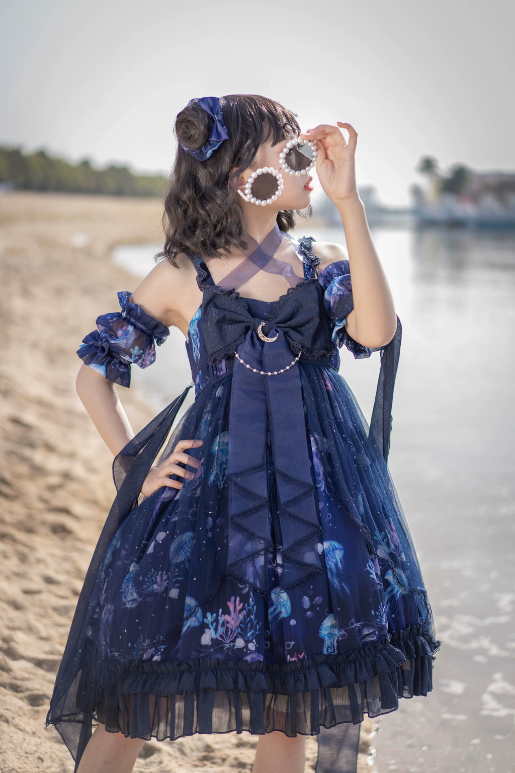 Coral Jellyfish - Sweet Lolita High-waist JSK Dress, Jellyfish & Coral Print and Accessories - image 24