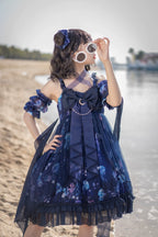 Coral Jellyfish - Sweet Lolita High-waist JSK Dress, Jellyfish & Coral Print and Accessories - image 24