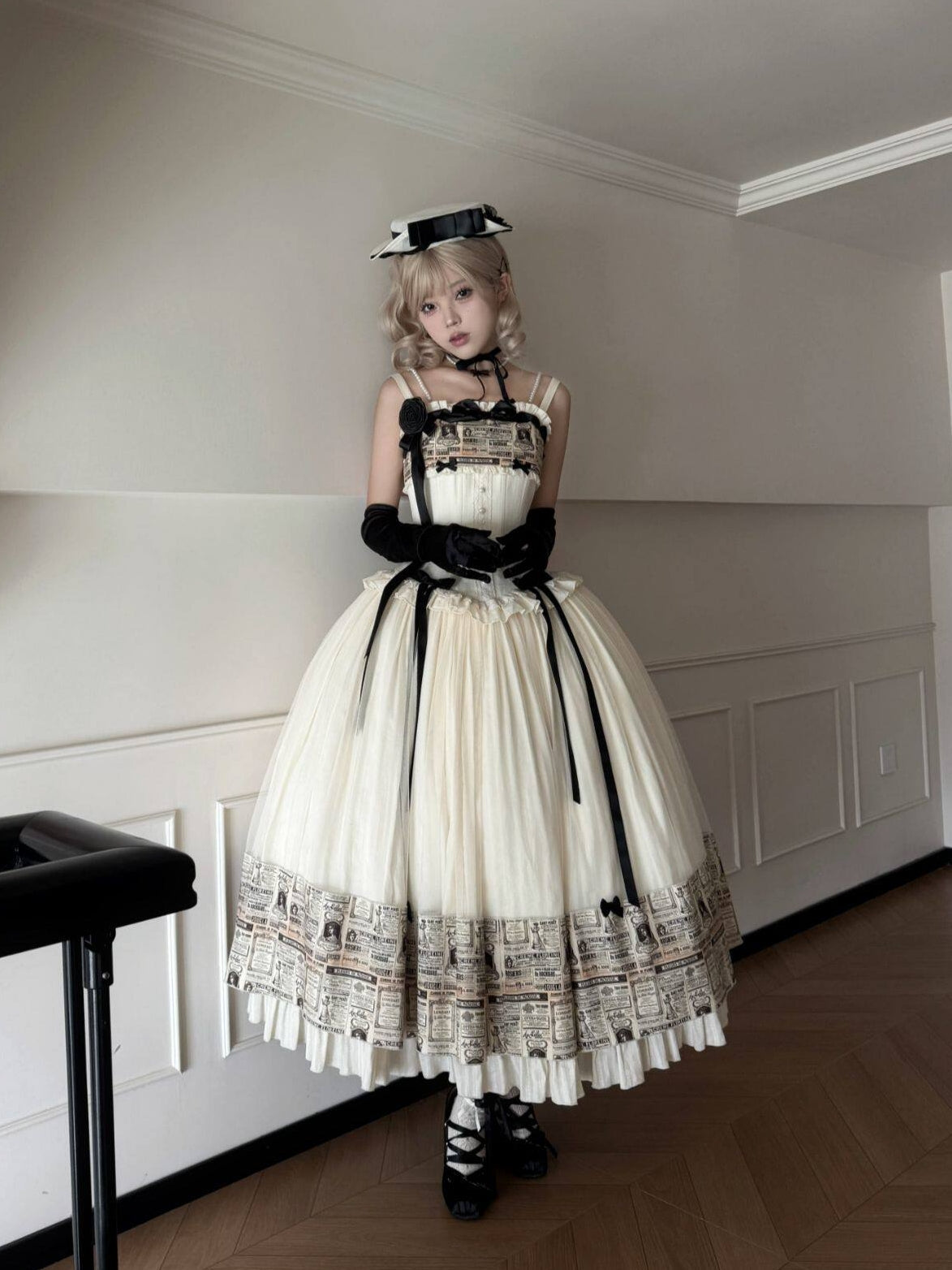 Letter from London White Newspaper Print Classic Lolita JSK Dress - image 8