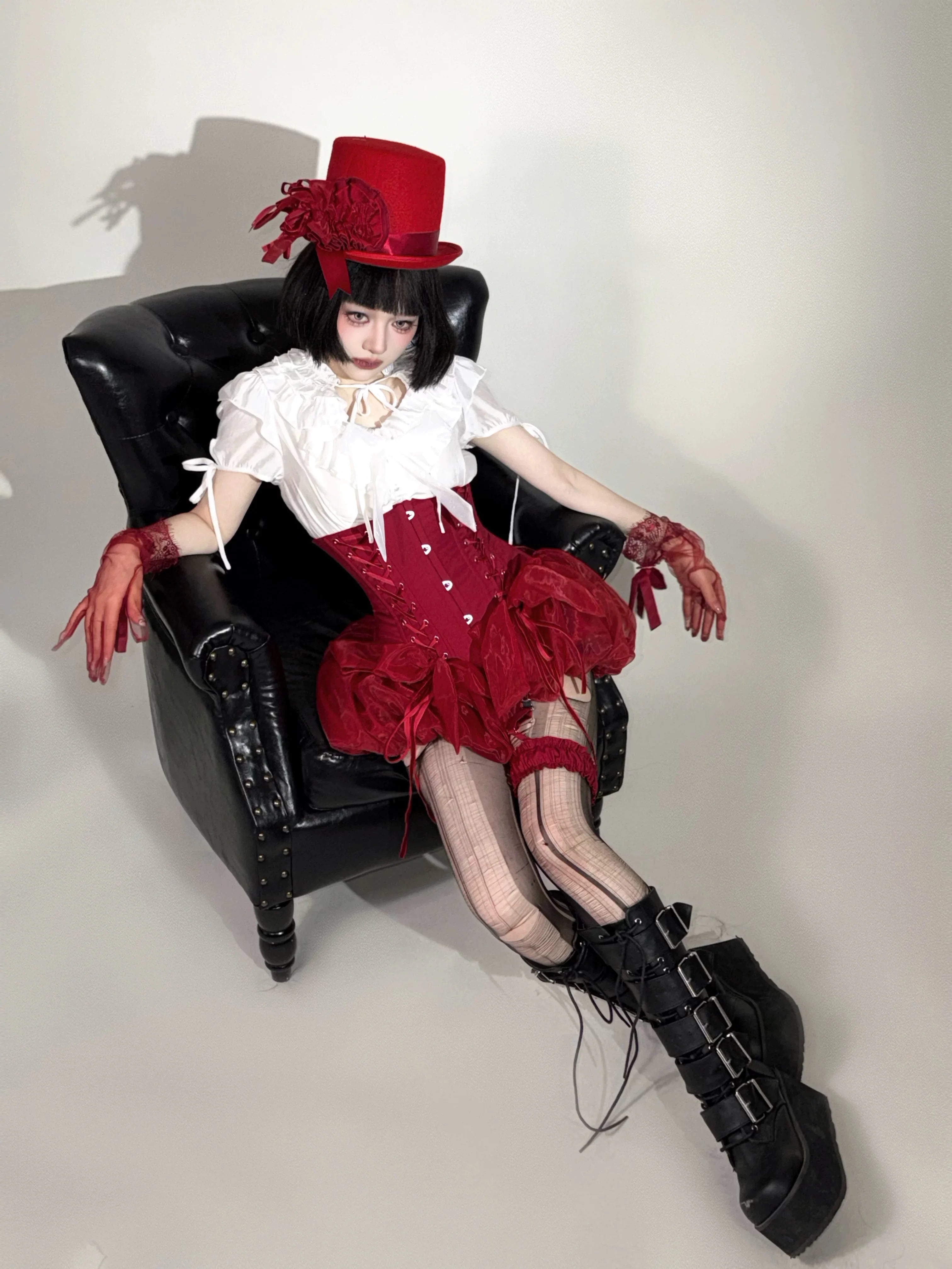 WONKA Gothic Lolita Red Blouse and High Waist Shorts Set - image 5