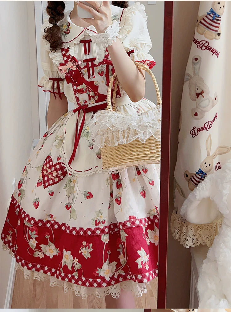 Sweet Lolita Shirt Strawberry Embroidery Ivory Blouse - image 10