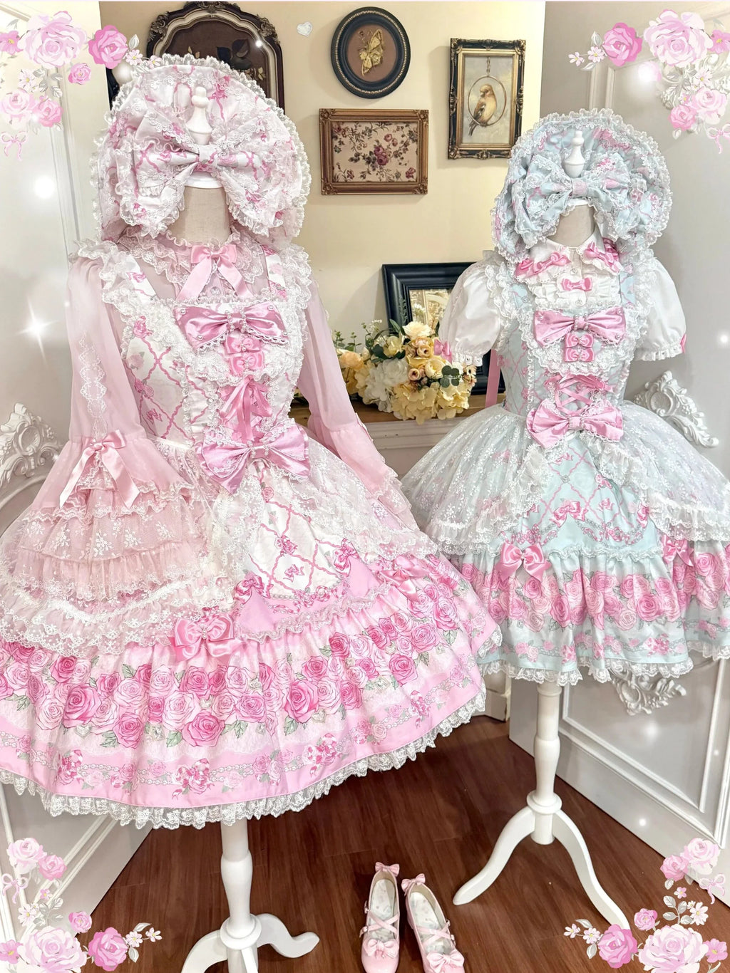 2026 Summer Rose Lattice Tiered Sweet Lolita JSK Dress with Bow Headpiece and Accessories - image 7