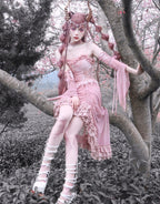 Sakura Nightmare - Pink Gothic Velvet Drawstring Dress - image 24