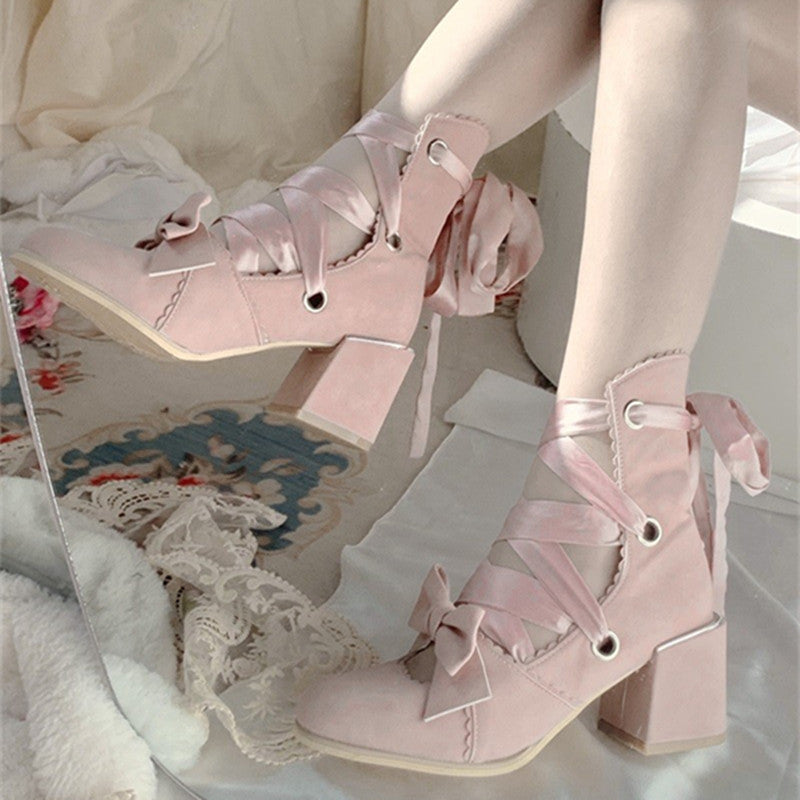 Muse Kiss - Elegant Lolita Shoes Lace-up Bow Heels Round Toe - image 27