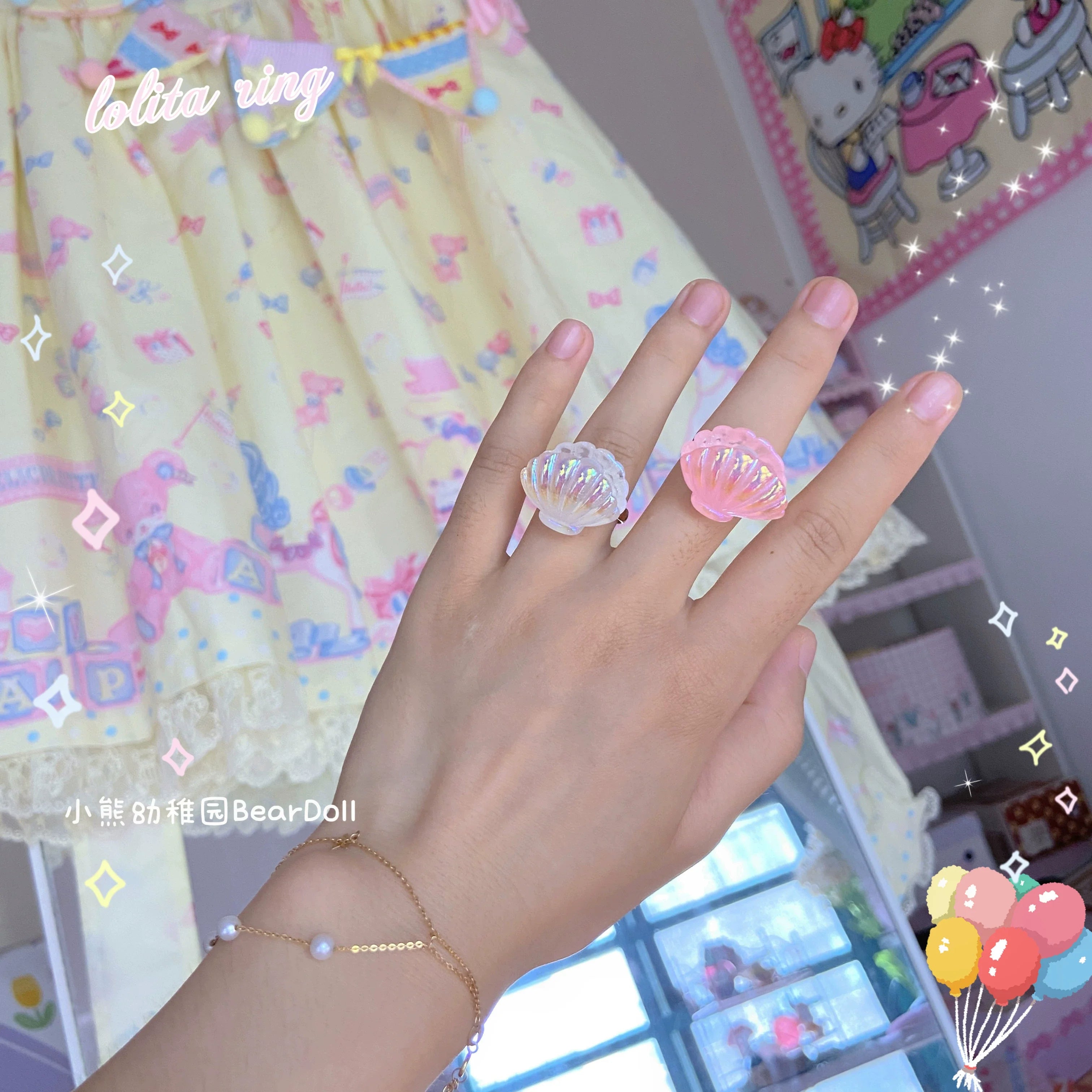 Kawaii Lolita Shell & Heart Adjustable Ring Collection - image 24