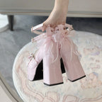 Puff Party - Elegant Lolita Chunky Heel Shoes with Bows and Straps - image 19