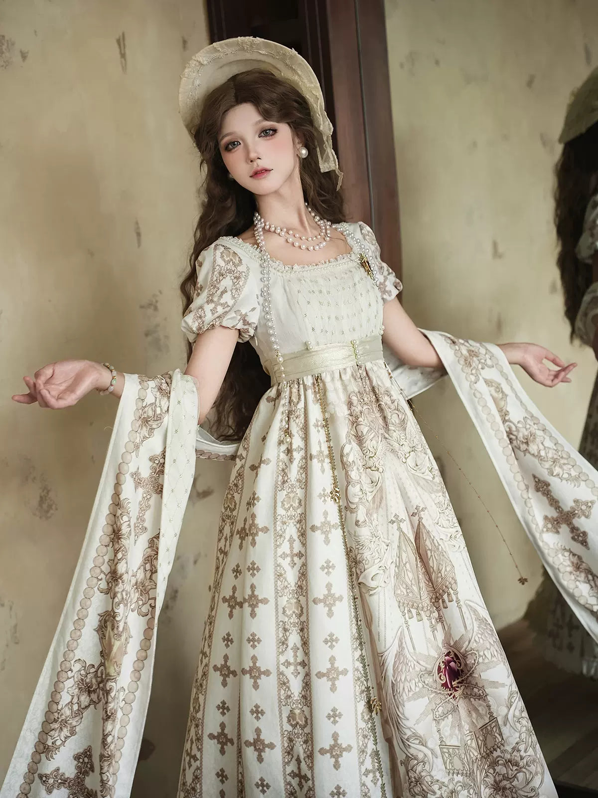 Sacred Coronation Gothic Cathedral Print Empire Lolita OP Dress Set - image 4
