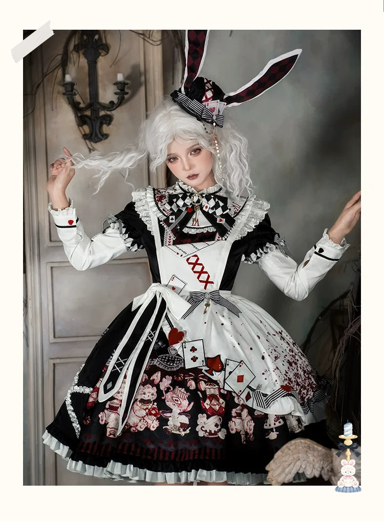 Alice - Kawaii Lolita OP Dress, Rabbit & Playing Card Motifs - image 17