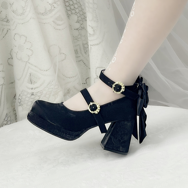 Dreamlike Lily of the Valley - Classic Lolita Platform Shoes with Back Large Bow - image 22