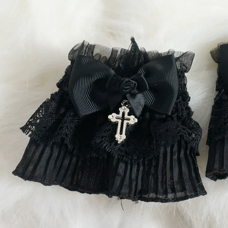 Gothic Lolita Cuffs Black Rose Lace Cross Stretch Handcuff - image 4